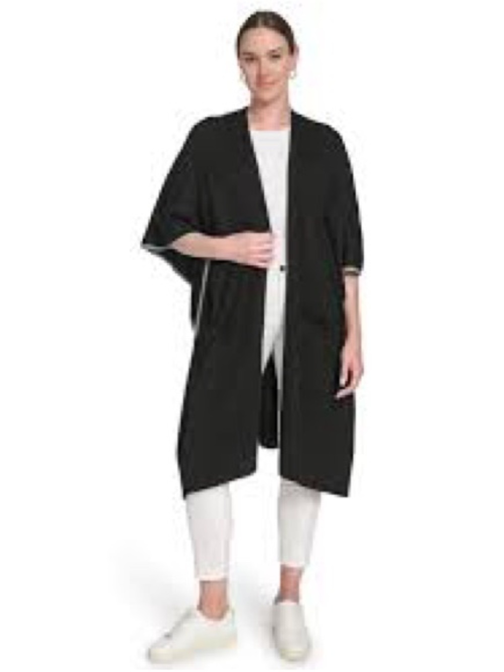 Calvin Klein Black Open-Front Cape Coatigan